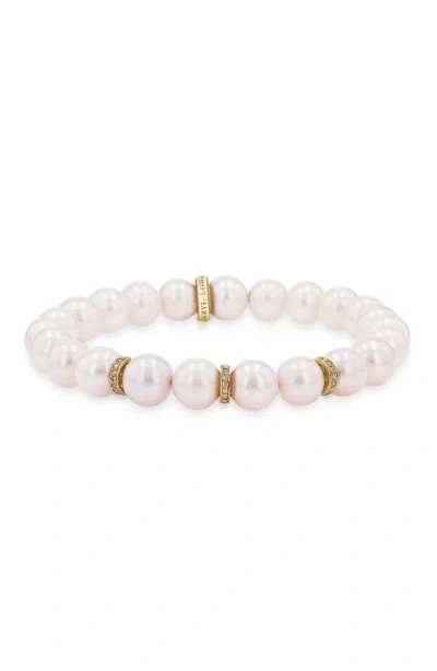 Sheryl Lowe Yg Pearl 8mm Bead Bracelet With 3 Diamond Rondelles In Multi