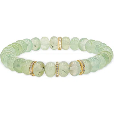 Sheryl Lowe Yg Prehnite 8mm Bead Bracelet With 3 Diamond Rondelles