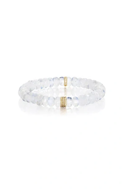 Sheryl Lowe Yg Rainbow Moonstone 8mm Bead Bracelet With 3 Clustered Diamond Rondelles
