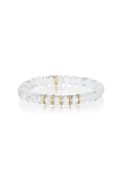 Sheryl Lowe Yg Rainbow Moonstone 8mm Bead Bracelet With 5 Gold Rondelles