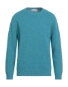 Shetlander's Man Sweater Turquoise Size 42 Virgin Wool