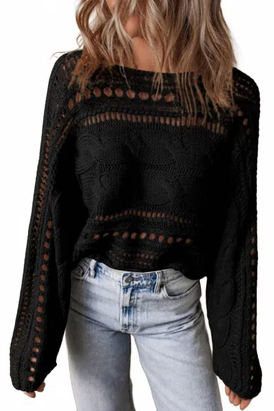 Shewin Alexa Hollow Out Cable Knit Sweater In Black