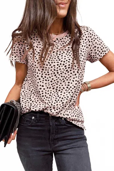 Shewin Apricot Cheetah Print O-neck In Beige In Multi