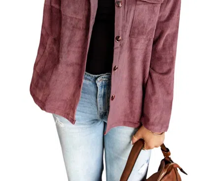 Shewin Casey Corduroy Shacket In Wine In Pink