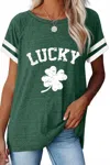 Shewin Clover Striped Short Sleeve "lucky" Tee In Green In Green