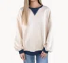 Shewin Color Block Shoulder Oversized Sweatshirt In White