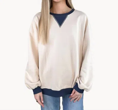 Shewin Color Block Shoulder Oversized Sweatshirt In White