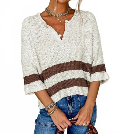 Shewin Cozy Striped Knit Sweater In Brown Stripe In Gray