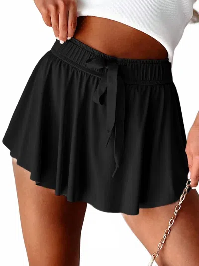 Shewin Drawstring High Waist Lined Tennis Skort In Black