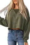 Shewin Drop Shoulder Cropped Sweater In Green In Green