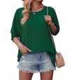 Shewin Half Sleeve Top In Emerald Green