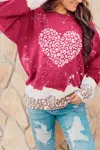 Shewin Heart Leopard Print Sweatshirt In Pink In Pink