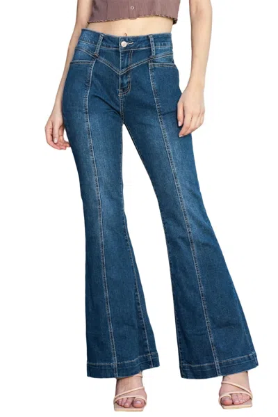 Shewin High Waisted Bell Bottom Jean In Dark Wash In Blue