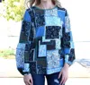 Shewin Inc. Bohemian Floral Print Patchwork Top In Blue In Blue