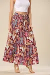 Shewin Inc. Boho Floral Print High Waist Maxi Skirt In Multi In Multi