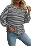 Shewin Inc. Striped Drop Shoulder Knit Top - Plus In Black Striped In Multi