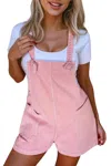 Shewin Knot Straps Denim Romper In Pink In Pink