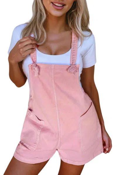 Shewin Knot Straps Denim Romper In Pink