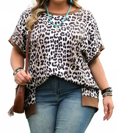 Shewin Layla Contrast Trim Loose Top - Plus In Leopard In Multi