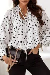 Shewin Leopard Print Bishop Sleeves Blouse In White In White