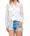 Shewin Long Sleeve Button Down Lace Top In White In White