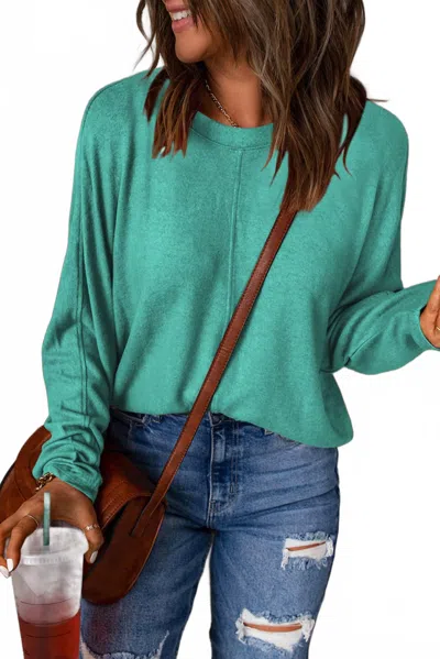 Shewin Oversized Solid Pullover Sweatshirt In Green