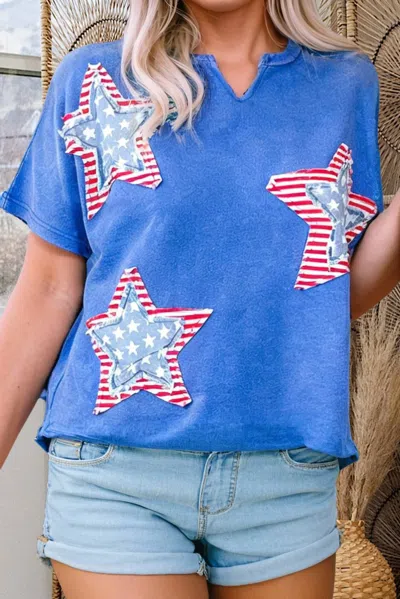Shewin Patriot Star Patched Tee In Blue