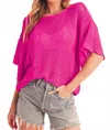 Shewin Pointelle Knit Oversized Top In Fuschia