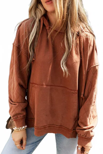 Shewin Quilted Kangaroo Pocket Hoodie In Chestnut In Pink