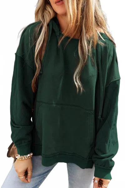Shewin Quilted Kangaroo Pocket Hoodie In Green