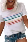 Shewin Rainbow Stripe Crew Short Sleeve Tee In White In Multi