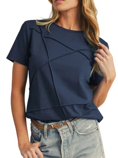 Shewin Round Neck Detailed Top In Navy In Blue