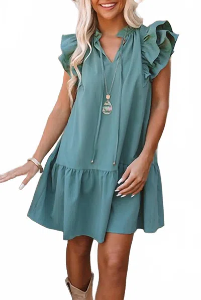 Shewin Ruffle Mini Dress In Teal In Blue