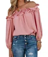 Shewin Ruffle My Feathers Blouse In Pink In Pink