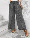 Shewin Shirred Side Slit Wide Leg Pants In Black Floral In Black