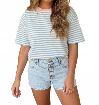 Shewin Short Sleeve Crew Neck Tee In Sky Blue Stripe