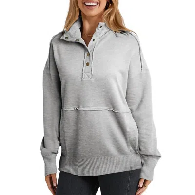 Shewin Snap Collar Cozy Sweatshirt In Gray