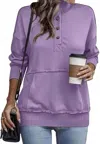 Shewin Snap Collar Cozy Sweatshirt In Purple In Purple