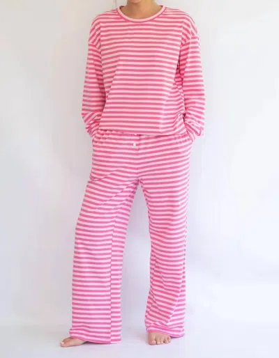 Shewin Soft Cotton Two Piece Lounge Set In Rose Stripe In Pink
