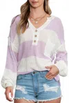 Shewin Stripe Henley Knit Sweater In Purple In Multi