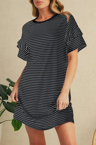 Shewin Stripe Ruffle T-shirt Mini Dress In Black Stripe
