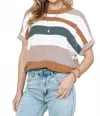 Shewin Stripe Short Sleeve Sweater In Camel In Multi