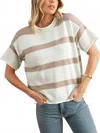Shewin Striped Short Sleeve Sweater In Khaki