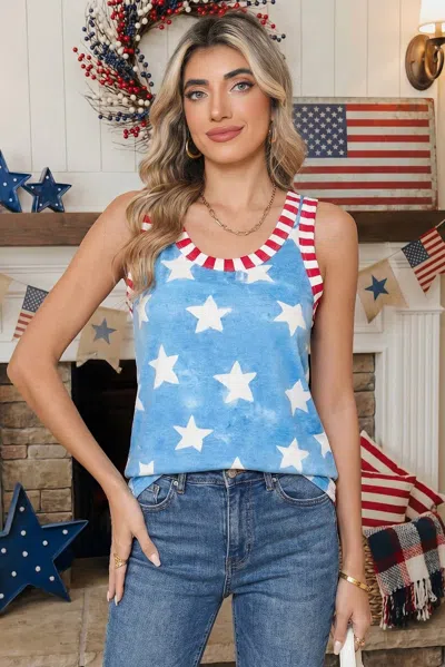 Shewin Tie Dye Stars And Stripes Tank Top In Blue Multi