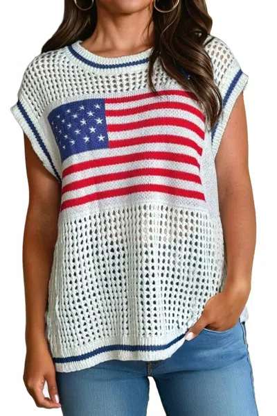 Shewin Usa Flag Eyelet Knitted Top In Multicolor