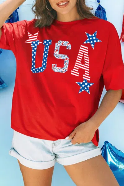 Shewin Usa Star Oversized Top In Red Multi