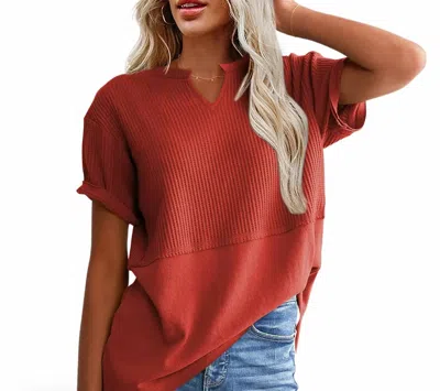 Shewin V Neck Split Top In Red
