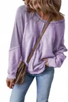 Shewin Waffle Patchwork Raglan Sleeve Exposed Seam Sweatshirt In Orchid Petal In Multi