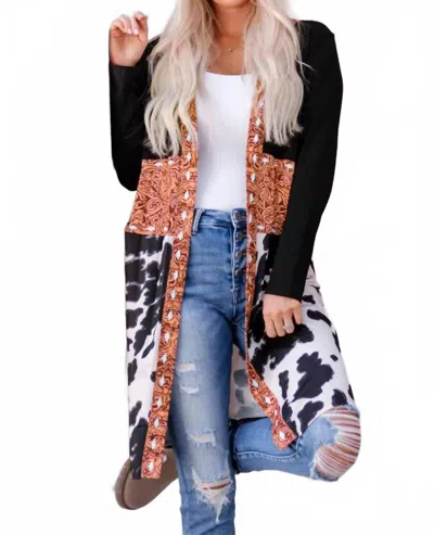 Shewin Western Pattern Cow Front Cardigan In Black In Multi