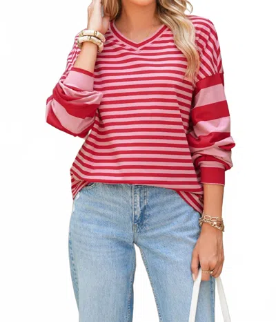 Shewin Women's Stripe Top In Red In Pink